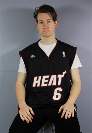 VINTAGE ADIDAS MIAMI HEAT JERSEY IN BLACK WITH PRINTED AND E
