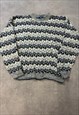 VINTAGE KNITTED JUMPER ABSTRACT PATTERNED GRANDAD SWEATER