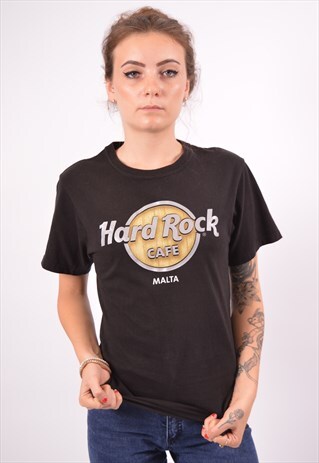 VINTAGE HARD ROCK CAFE MALTA T-SHIRT TOP OVERSIZED BLACK