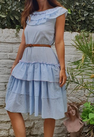 VINTAGE BLUE COTTON SUMMER DRESS