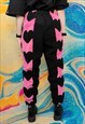 HEART FLEECE JOGGERS HANDMADE LOVE EMOJI OVERALLS PINK BLACK