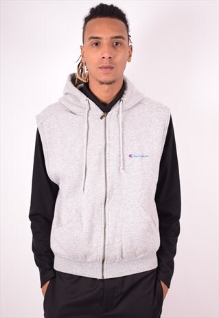 CHAMPION MENS VINTAGE HOODIE JACKET MEDIUM GREY 90S