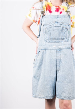 VINTAGE BLUE SHORT DENIM PAINT DUNGAREES
