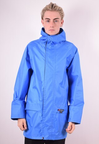 BERGHAUS MENS VINTAGE RAIN COAT MEDIUM BLUE 90S