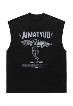 Angel print tank top surfer vest retro sleeveless t-shirt