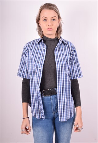 POLO RALPH LAUREN WOMENS VINTAGE SHIRT MEDIUM BLUE CHECK 90S
