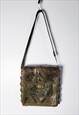 1970S VINTAGE TOOLED LEATHER MESSENGER GREEN BAG