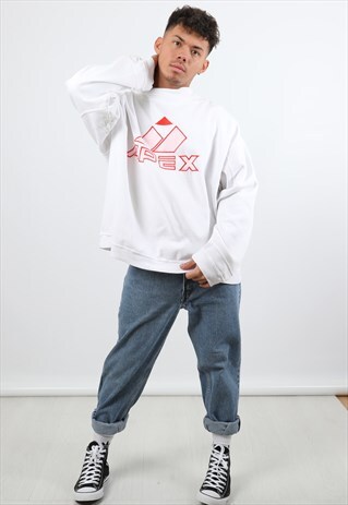 VINTAGE APEX ONE XL WHITE EMBROIDERED SPELL OUT SWEATSHIRT