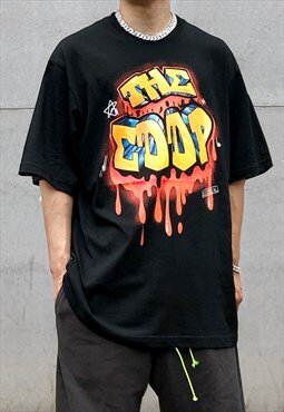 Black Graffiti Graphic oversized T shirt tee Y2K