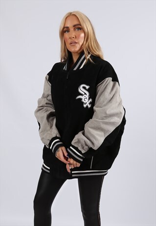 VINTAGE SOX NBL BASEBALL SUEDE BOMBER JACKET OVERSIZED (9C3B