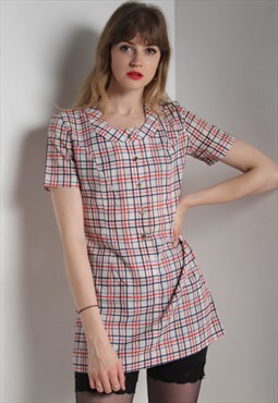 Vintage Checked Button Detail Tunic Top Multi [RL]