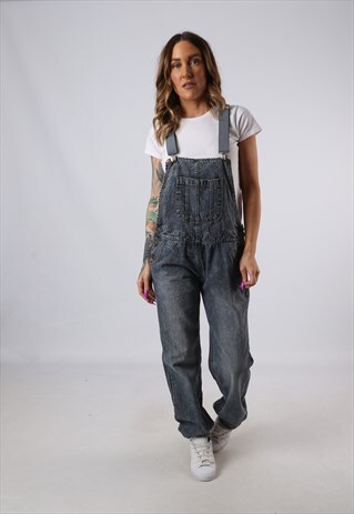 VINTAGE DENIM DUNGAREES BICH REWORKED UK 12 MEDIUM (FACT)