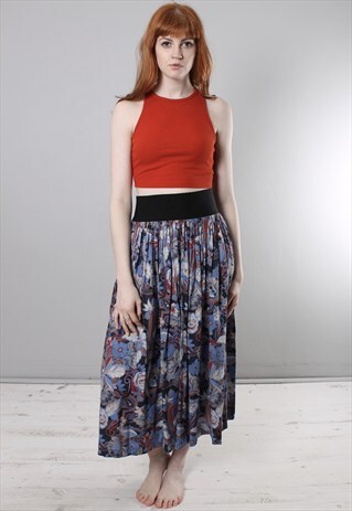 VINTAGE 80S PAISLEY FLORAL PATTERNED MIDI SKIRT