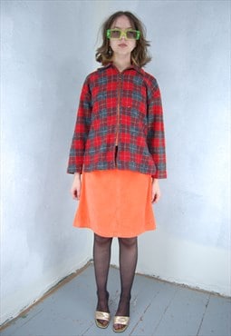 Vintage y2k tartan baggy fleece jumper jacket in red grey