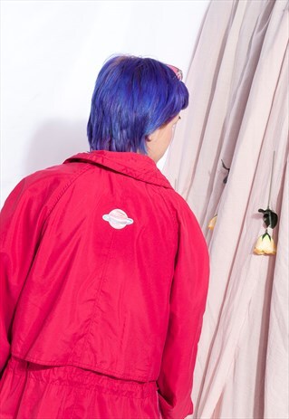 VINTAGE WINDBREAKER JACKET PINK PLANET PATCH TRENCH COAT