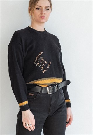 VINTAGE FUNKY 80S CASUAL JUMPER WITH YELLOW DETAIL