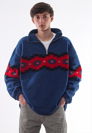VINTAGE WRANGLER PULLOVER HALF ZIP JACKET 90S RED BLUE