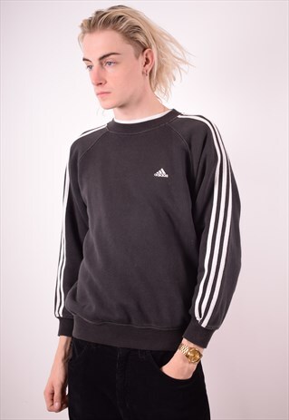 ADIDAS MENS VINTAGE SWEATSHIRT JUMPER MEDIUM BLACK 90S