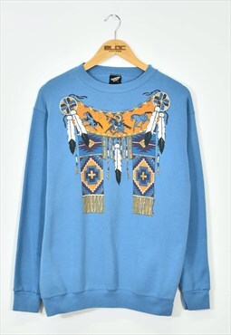 Vintage Aztec Sweatshirt Blue Large