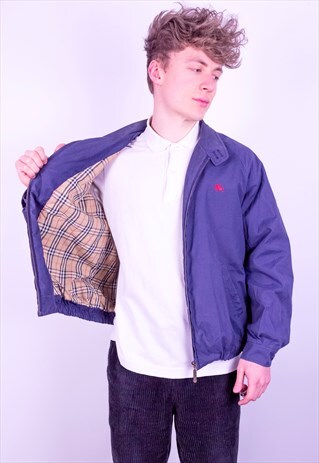 VINTAGE BURBERRY NOVA CHECK HARRINGTON JACKET IN BLUE MEDIUM