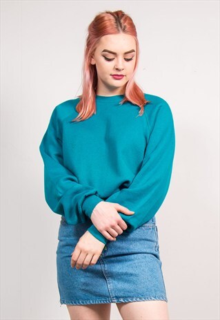 VINTAGE 90'S TURQUOISE BASIC SWEATSHIRT JUMPER