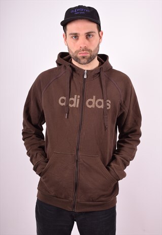 ADIDAS MENS VINTAGE HOODIE JACKET LARGE BROWN 90'S