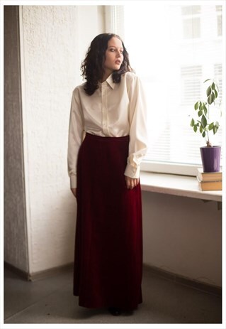 VINTAGE 80'S MAROON VELVET MAXI SKIRT