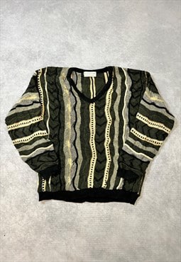 Vintage Abstract Knitted Jumper 3D Funky Patterned Sweater