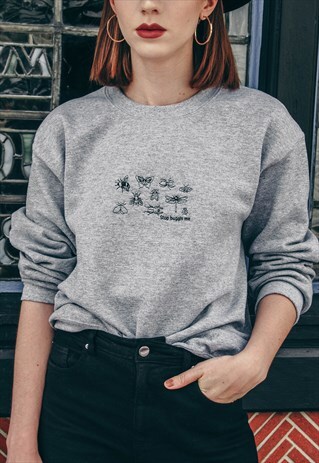 EMBROIDERED GREY BUGGIN ME SLOGAN SWEATER