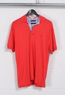 Vintage Tommy Hilfiger Polo Shirt in Red Flag Logo Large