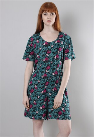 VINTAGE 80S FLORAL PATTERNED CULOTTE TIE BACK PLAYSUIT