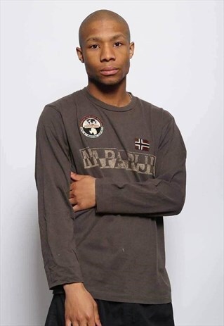 VINTAGE NAPAPIJRI BIG LOGO LONG SLEEVE T-SHIRT BROWN