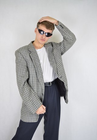 VINTAGE TWO COLOUR CHECKERED OVERSIZE RAVE BLAZER
