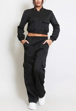 Jersey Jacket And Cargo Trouser Set In Black