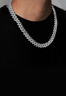 20" 14mm Thistle Spike Diamond Iced Necklace Chain - Silver