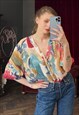 Abstract Shirt, Button Up Colorful Short Sleeve Blouse 