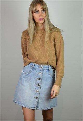 VINTAGE 90S LIGHT BLUE DENIM HIGH WAISTED MINI SKIRT
