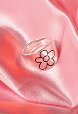 Silver groovy flower ring