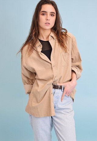 90'S RETRO CORDUROY BEIGE NEUTRAL OVERSIZED BOYFRIEND SHIRT