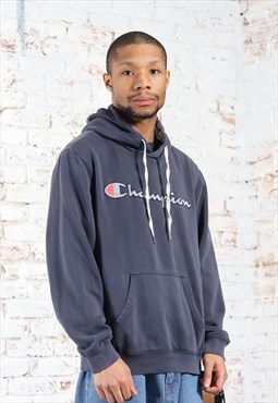 Vintage Champion Spell Out Logo Hoodie blue