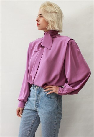 VINTAGE 80' FANCY BEAUTIFUL PINK BLOUSE WITH SCARF