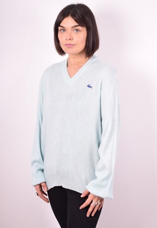 LACOSTE WOMENS VINTAGE JUMPER SWEATER XL BLUE 90'S