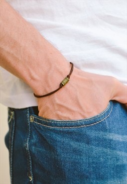Brown cord bracelet for men mens jewelry bronze tube gift