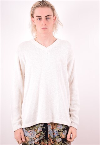 LEVI'S MENS VINTAGE JUMPER SWEATER MEDIUM WHITE 90S