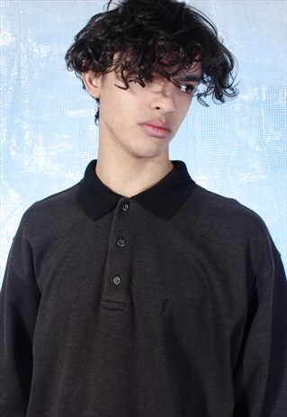 VINTAGE YVES SAINT LAURENT BROWN AND BLACK POLO SWEATSHIRT