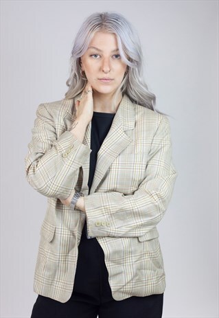 VINTAGE 90S ORANGE/CREAM CHECK BLAZER JACKET