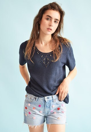 90'S RETRO FESTIVAL KNIT BEADED MOMS OVERSIZED TOP