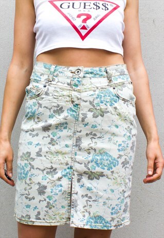 VINTAGE 90'S FLORAL DENIM SKIRT