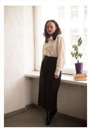VINTAGE 80'S BLACK STRIPED BUTTONS UP MAXI SKIRT
