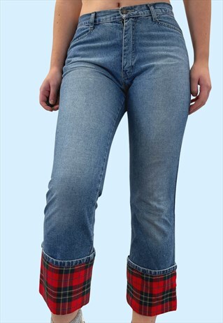 Vintage Plaid Trim Jeans